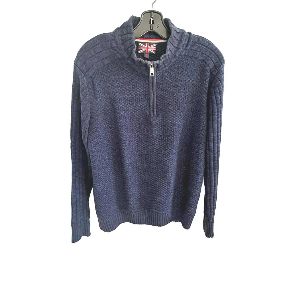 Soul of London Navy Blue Heater Half Zip Knit Sweater - M